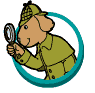 A detective dog holding a magnifying glass looking at something