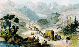 Drawing of a wagon train