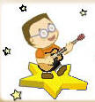 A kid sitting on top of a star and playing the guitar