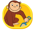 Curious George the Monkey digging with a small shovel
